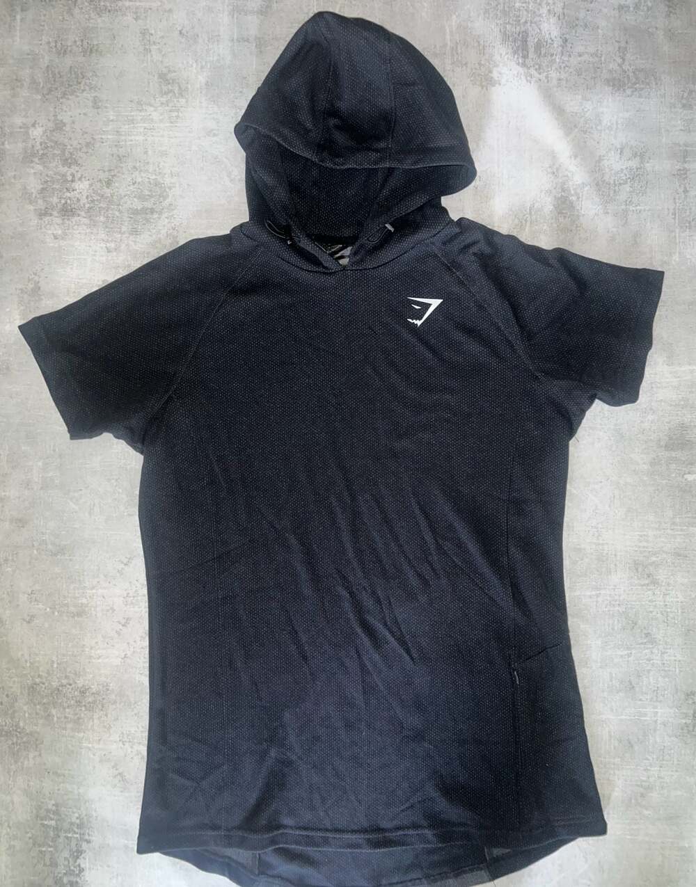 Gymshark Black Short Sleeve Mesh Pullover Hoodie with Zipper Pocket Size L